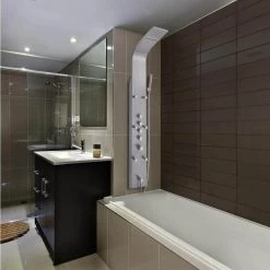 AKDY 65 in. 6-Jet Shower Panel System in Stainless Steel with Rainfall Waterfall Shower Head and Handheld Shower Wand -Bathroom Faucets Store silver akdy shower towers sp0101 31 1000