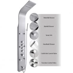 AKDY 65 in. 6-Jet Shower Panel System in Stainless Steel with Rainfall Waterfall Shower Head and Handheld Shower Wand -Bathroom Faucets Store silver akdy shower towers sp0101 40 1000