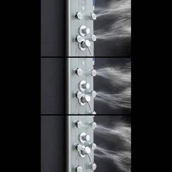 AKDY 52 in. 8-Jet Shower Panel System in Gray Tempered Glass with Rainfall Shower Head, LED Display, Handshower and Tub Spout -Bathroom Faucets Store silver tempered glass akdy shower towers sp0110 c3 1000