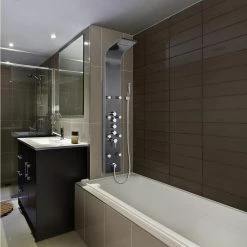 AKDY 65 in. 8-Jet Shower Panel System in Space Gray Brushed Stainless Steel with Rainfall Waterfall Shower Head and Wand -Bathroom Faucets Store space gray brushed stainless steel akdy shower towers sp0112 31 1000