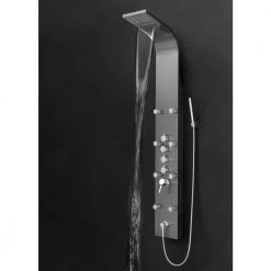 AKDY 65 in. 8-Jet Shower Panel System in Space Gray Brushed Stainless Steel with Rainfall Waterfall Shower Head and Wand -Bathroom Faucets Store space gray brushed stainless steel akdy shower towers sp0112 66 1000