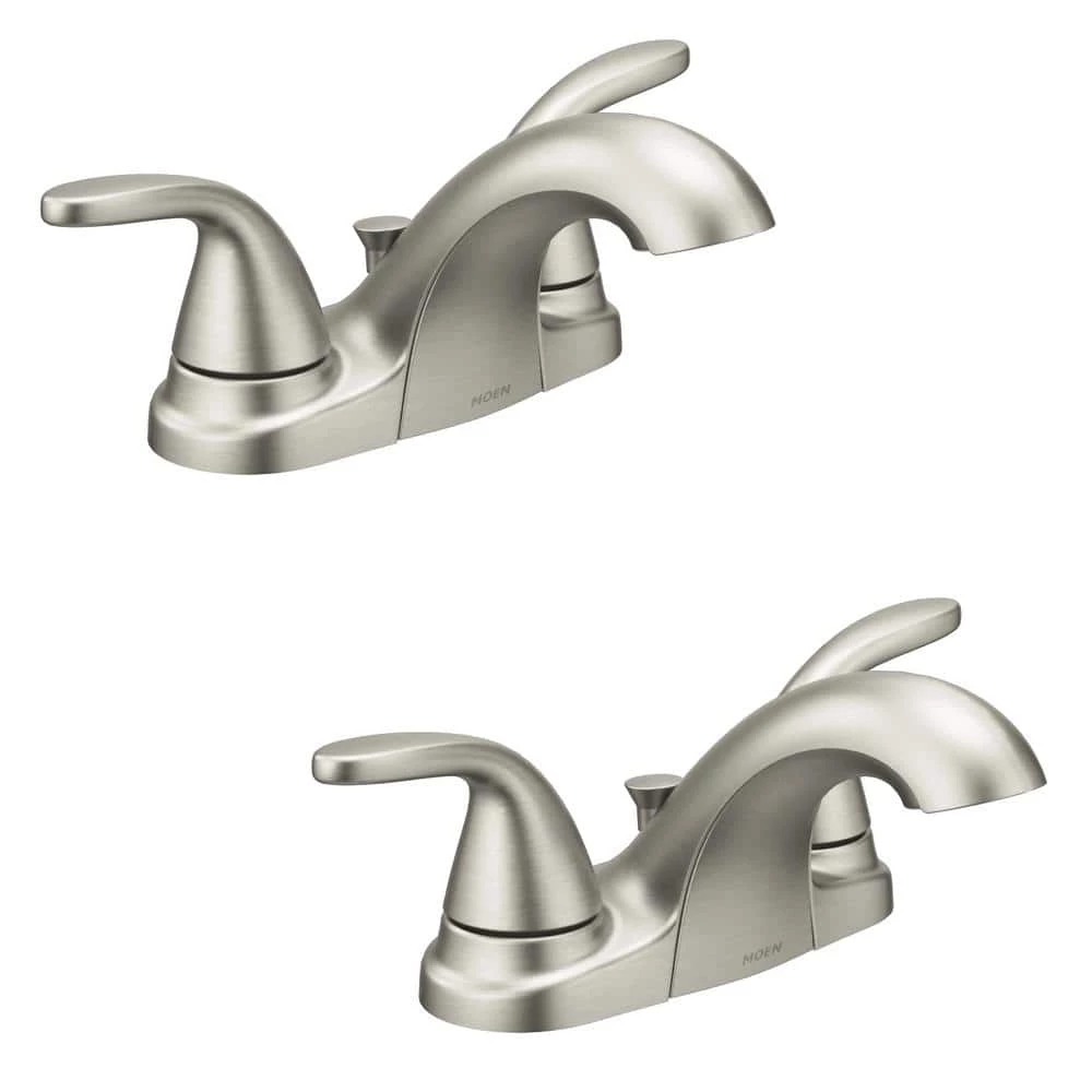 MOEN Adler 4 in. Centerset 2-Handle Bathroom Faucet in Spot Resist Brushed Nickel (2-Pack) 1 MOEN Adler 4 in. Centerset 2-Handle Bathroom Faucet in Spot Resist Brushed Nickel (2-Pack)