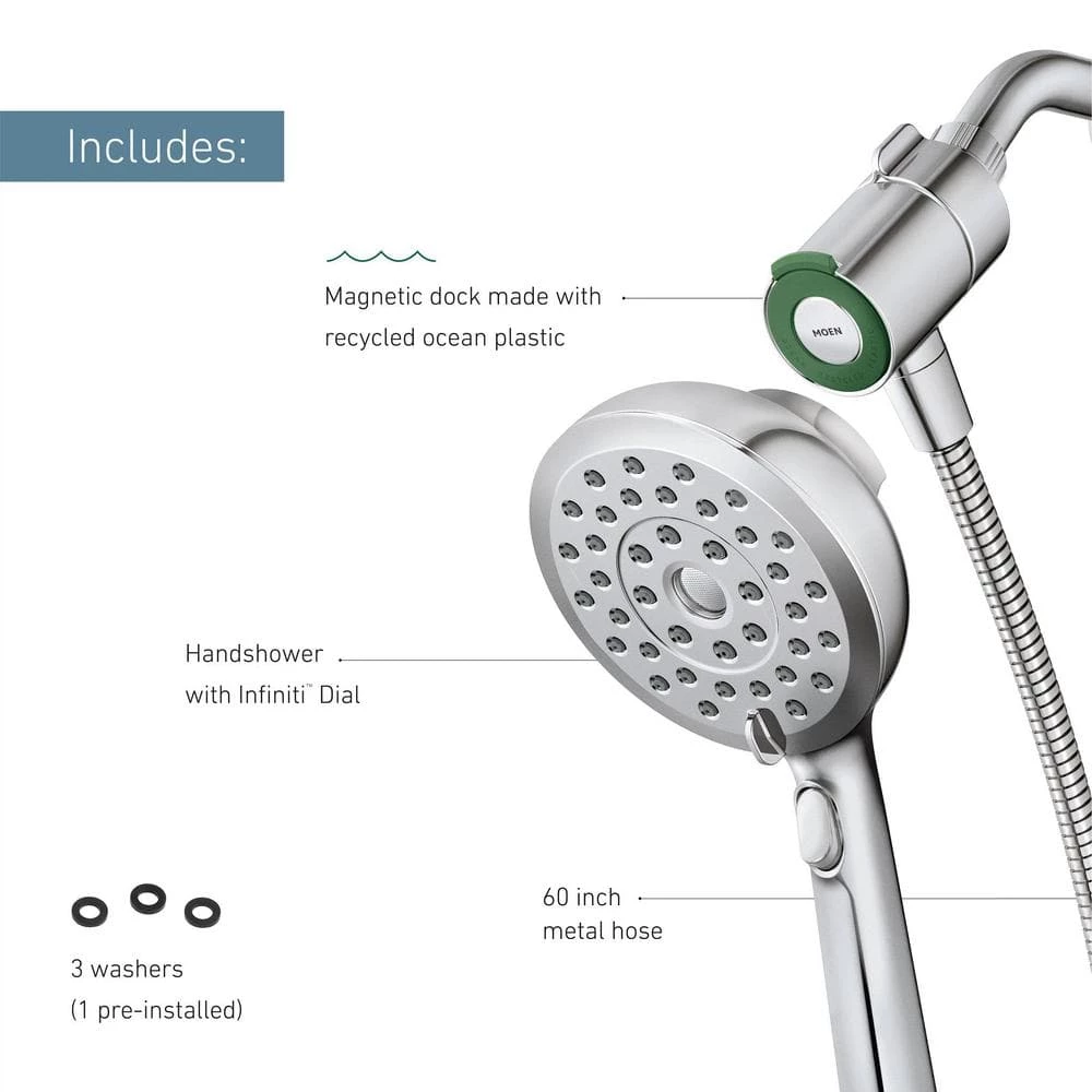MOEN Verso Magnetix 8-Spray Patterns with 1.75 GPM 5 in. Wall Mount Handheld Shower Head Infiniti Dial in Brushed Nickel 5 MOEN Verso Magnetix 8-Spray Patterns with 1.75 GPM 5 in. Wall Mount Handheld Shower Head Infiniti Dial in Brushed Nickel - Image 5