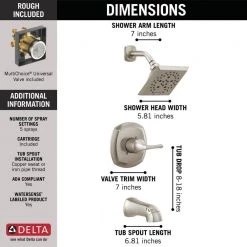 Delta Portwood Single-Handle 5-Spray Tub and Shower Faucet with H2Okinetic in SpotShield Brushed Nickel (Valve Included) -Bathroom Faucets Store spotshield brushed nickel delta bathtub shower faucet combos 144770 sp 40 1000