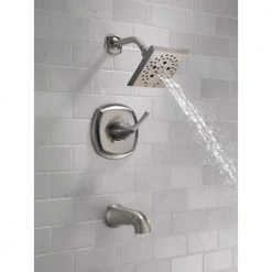 Delta Portwood Single-Handle 5-Spray Tub and Shower Faucet with H2Okinetic in SpotShield Brushed Nickel (Valve Included) -Bathroom Faucets Store spotshield brushed nickel delta bathtub shower faucet combos 144770 sp 76 1000