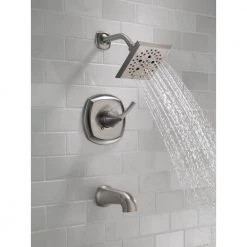 Delta Portwood Single-Handle 5-Spray Tub and Shower Faucet with H2Okinetic in SpotShield Brushed Nickel (Valve Included) -Bathroom Faucets Store spotshield brushed nickel delta bathtub shower faucet combos 144770 sp fa 1000