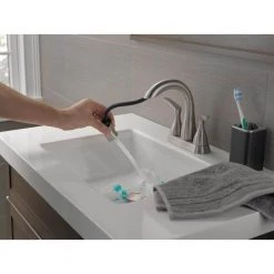 Delta Broadmoor 4 in. Centerset 2-Handle Pull-Down Spout Bathroom Faucet in SpotShield Brushed Nickel -Bathroom Faucets Store spotshield brushed nickel delta centerset bathroom faucets 25765lf sppd 66 1000