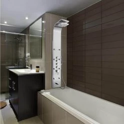 AKDY 65 in. 8-Jet Shower Panel System in Stainless Steel with Adjustable Rainfall Shower Head, Handshower Wand and Tub Spout -Bathroom Faucets Store stainless steel akdy shower towers sp0114 31 1000