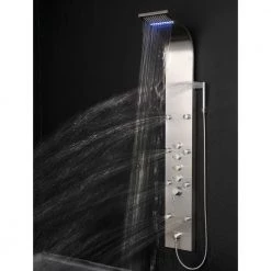 AKDY 63 in. 8-Jet Shower Panel System in Stainless Steel with Rainfall Waterfall LED Shower Head and Hand Shower Wand -Bathroom Faucets Store stainless steel akdy shower towers sp0132 1f 1000