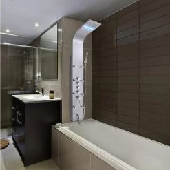 AKDY 63 in. 8-Jet Shower Panel System in Stainless Steel with Rainfall Waterfall LED Shower Head and Hand Shower Wand -Bathroom Faucets Store stainless steel akdy shower towers sp0132 31 1000