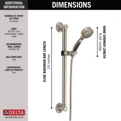 Delta Traditional Decorative ADA 9-Spray Wall Bar Shower Kit in Stainless -Bathroom Faucets Store stainless steel delta wall bar shower kits 51900 ss 40 1000