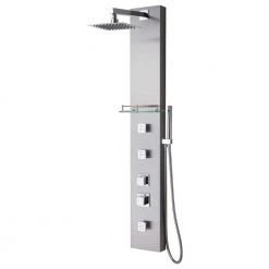 LUXIER 55 in. 3-Jet Full Body Thermostatic Shower System Panel with Rainfall Shower Head Hand Shower in Stainless Steel