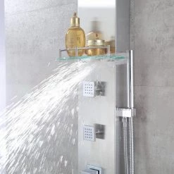 LUXIER 55 in. 3-Jet Full Body Thermostatic Shower System Panel with Rainfall Shower Head Hand Shower in Stainless Steel -Bathroom Faucets Store stainless steel luxier shower towers sp21 cec fa 1000