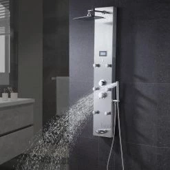 LUXIER 51 in. 6-Jet Full Body Shower System Panel with Rainfall Shower Head Hand Shower Tub Spout LED Temp in Stainless Steel -Bathroom Faucets Store stainless steel luxier shower towers sp34 cec 1f 1000