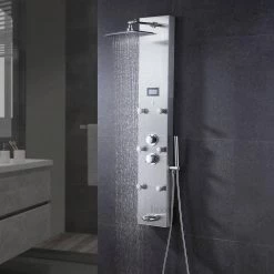 LUXIER 51 in. 6-Jet Full Body Shower System Panel with Rainfall Shower Head Hand Shower Tub Spout LED Temp in Stainless Steel -Bathroom Faucets Store stainless steel luxier shower towers sp34 cec 31 1000