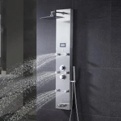 LUXIER 51 in. 6-Jet Full Body Shower System Panel with Rainfall Shower Head Hand Shower Tub Spout LED Temp in Stainless Steel -Bathroom Faucets Store stainless steel luxier shower towers sp34 cec 4f 1000