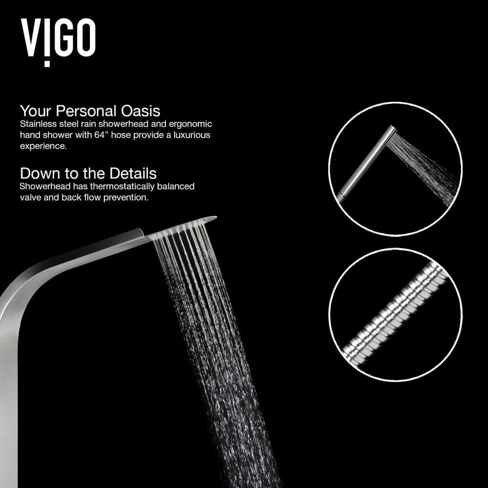 VIGO Brielle 70.5 in. 6-Jet Shower Panel System with Fixed Rainhead in Stainless Steel 5 VIGO Brielle 70.5 in. 6-Jet Shower Panel System with Fixed Rainhead in Stainless Steel - Image 5