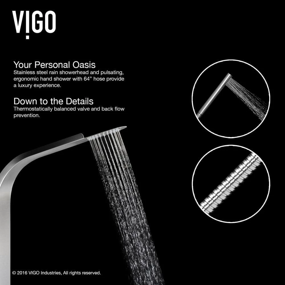 VIGO Brielle 70.5 in. 6-Jet Shower Panel System with Fixed Rainhead in Stainless Steel 6 VIGO Brielle 70.5 in. 6-Jet Shower Panel System with Fixed Rainhead in Stainless Steel - Image 6