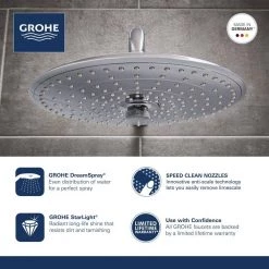 GROHE Euphoria 3-Spray 10 in. Single Ceiling Mount Fixed Rain Shower Head in Starlight Chrome -Bathroom Faucets Store starlight chrome grohe fixed shower heads 26457000 4f 1000