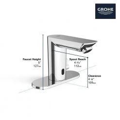 GROHE Bau Cosmopolitan Battery Powered Single Hole Touchless Bathroom Faucet with Temperature Control Lever StarLight Chrome -Bathroom Faucets Store starlight chrome grohe single hole bathroom faucets 36466000 1f 1000