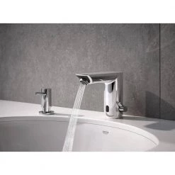 GROHE Bau Cosmopolitan Battery Powered Single Hole Touchless Bathroom Faucet with Temperature Control Lever StarLight Chrome -Bathroom Faucets Store starlight chrome grohe single hole bathroom faucets 36466000 40 1000