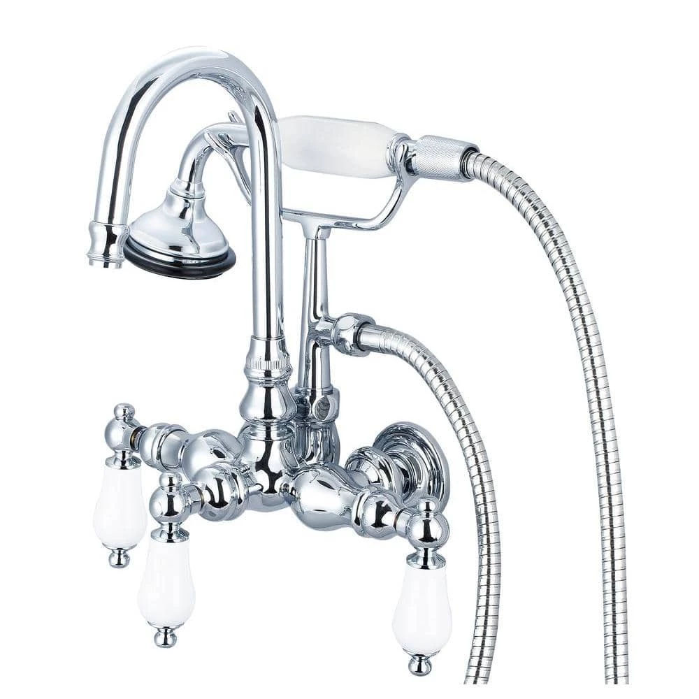 Water Creation 3-Handle Vintage Claw Foot Tub Faucet with Hand Shower and Porcelain Lever Handles in Triple Plated Chrome 1 Water Creation 3-Handle Vintage Claw Foot Tub Faucet with Hand Shower and Porcelain Lever Handles in Triple Plated Chrome