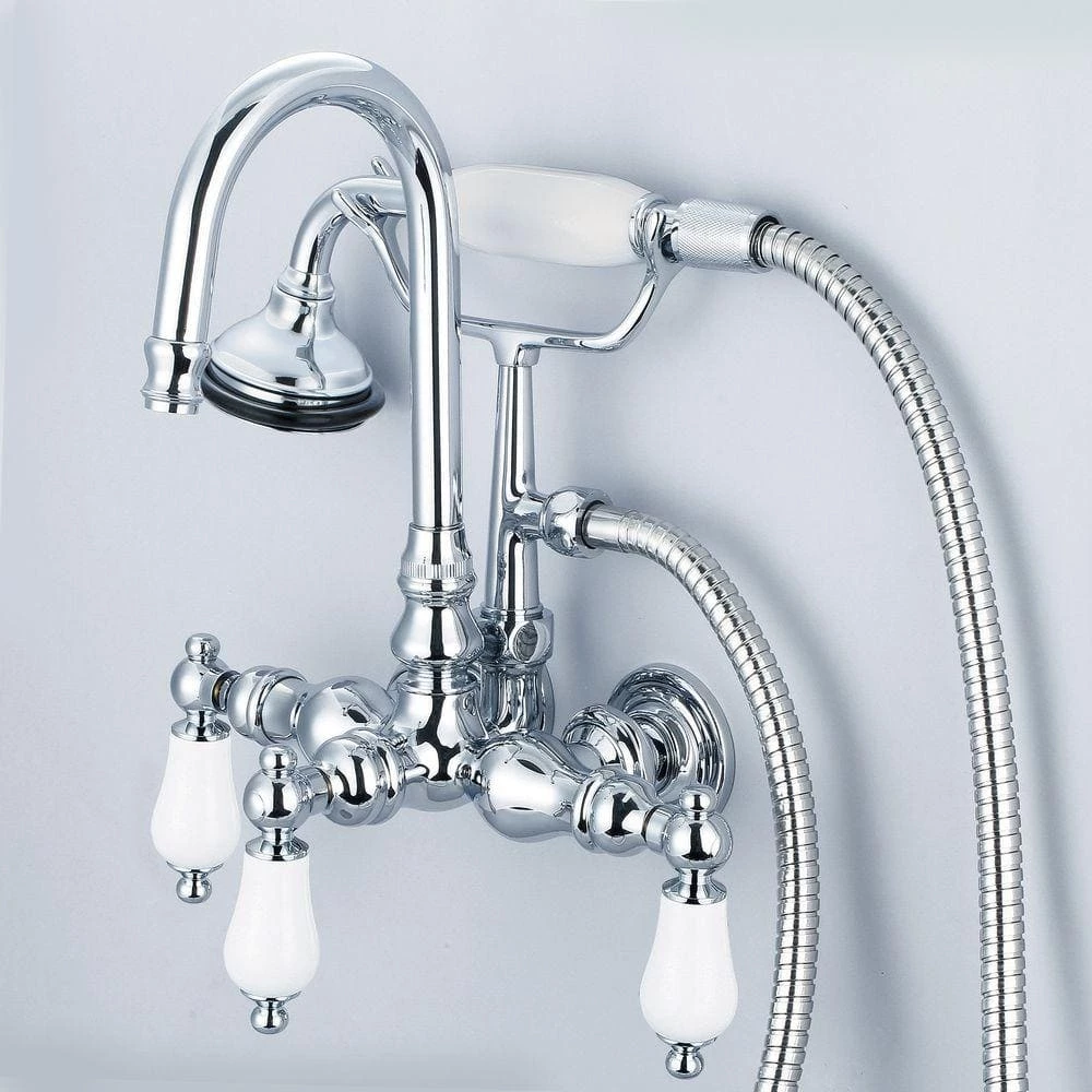 Water Creation 3-Handle Vintage Claw Foot Tub Faucet with Hand Shower and Porcelain Lever Handles in Triple Plated Chrome 2 Water Creation 3-Handle Vintage Claw Foot Tub Faucet with Hand Shower and Porcelain Lever Handles in Triple Plated Chrome - Image 2