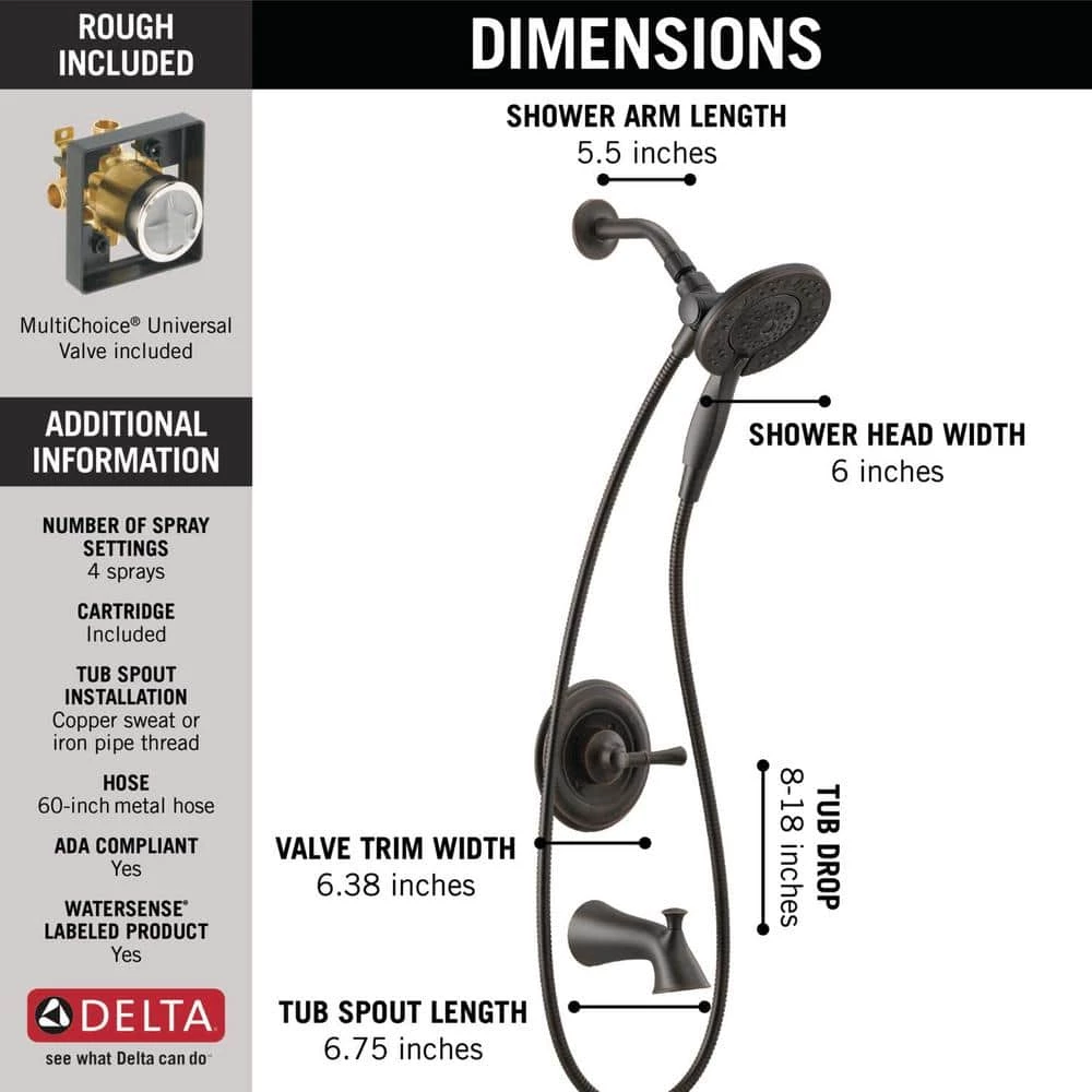 Delta Chamberlain In2ition Single-Handle 4-Spray Tub and Shower Faucet in Venetian Bronze (Valve Included) 3 Delta Chamberlain In2ition Single-Handle 4-Spray Tub and Shower Faucet in Venetian Bronze (Valve Included) - Image 3