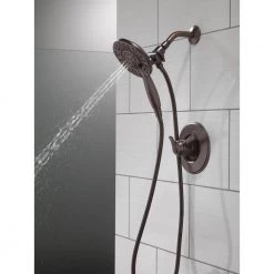 Delta In2ition Two-in-One 4-Spray 6 in. Dual Wall Mount Fixed and Handheld Shower Head in Venetian Bronze -Bathroom Faucets Store venetian bronze delta dual shower heads 58499 rb 4f 1000