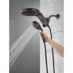 Delta HydroRain Two-in-One 5-Spray 6 in. Dual Wall Mount Fixed and Handheld H2Okinetic Shower Head in Venetian Bronze -Bathroom Faucets Store venetian bronze delta dual shower heads 58680 rb25 1f 1000