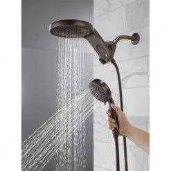 Delta HydroRain Two-in-One 5-Spray 6 in. Dual Wall Mount Fixed and Handheld H2Okinetic Shower Head in Venetian Bronze -Bathroom Faucets Store venetian bronze delta dual shower heads 58680 rb25 fa 1000