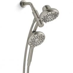 KOHLER Freespin Bellerose 3-Spray Patterns 5.25 in. Wall Mount Dual Shower Heads in Vibrant Brushed Nickel
