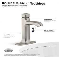 KOHLER Rubicon Battery Powered Touchless Single Hole Bathroom Faucet in Vibrant Brushed Nickel -Bathroom Faucets Store vibrant brushed nickel kohler single hole bathroom faucets k r32928 4d bn 1d 1000