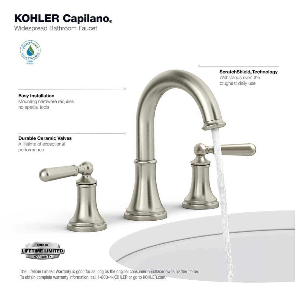 KOHLER Capilano 8 in. Widespread 2-Handle Bathroom Faucet in Vibrant Brushed Nickel 4 KOHLER Capilano 8 in. Widespread 2-Handle Bathroom Faucet in Vibrant Brushed Nickel - Image 4