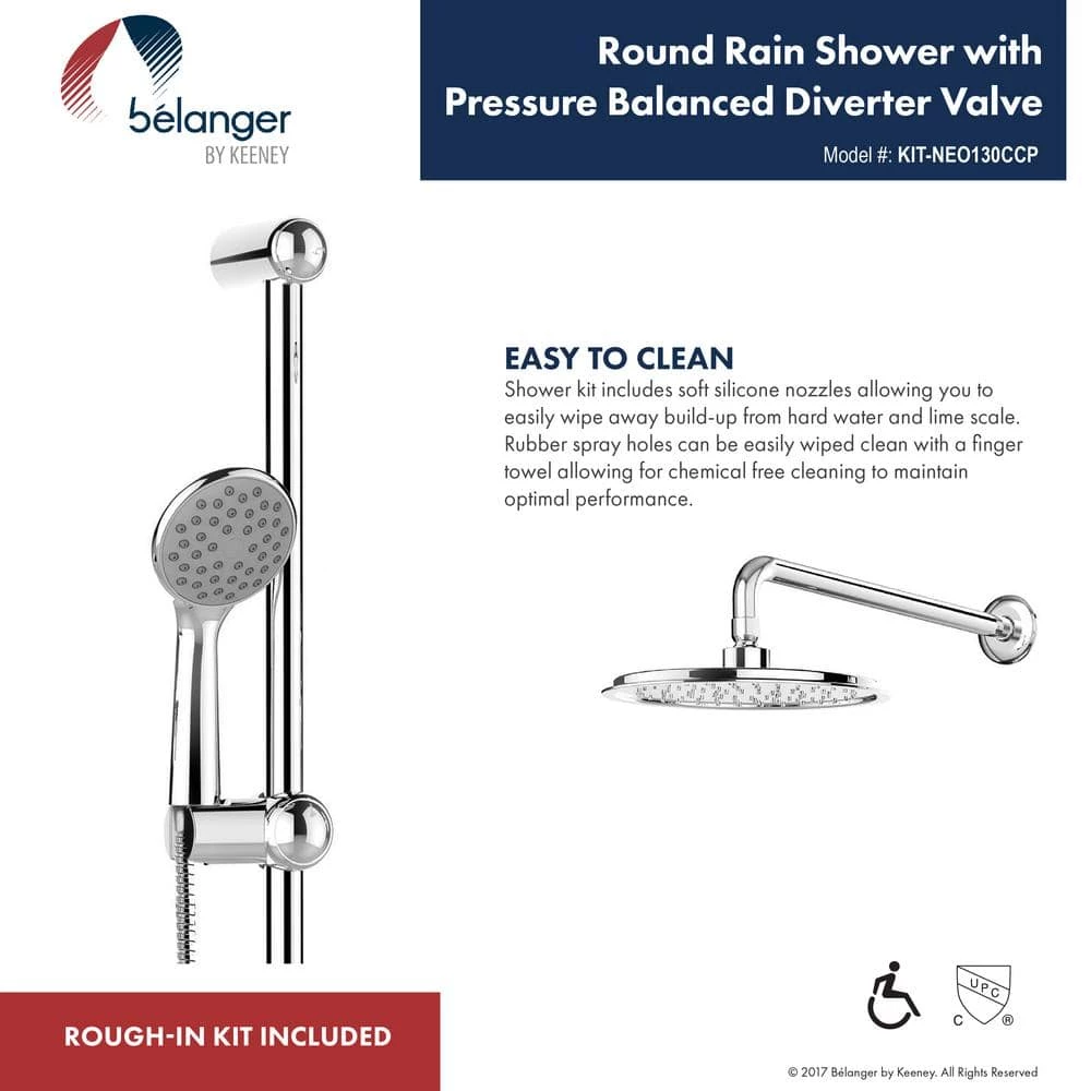 KEENEY Belanger 1-Spray Round Hand Shower and Showerhead from Wall Combo Kit with Slide Bar and Valve in Polished Chrome 4 KEENEY Belanger 1-Spray Round Hand Shower and Showerhead from Wall Combo Kit with Slide Bar and Valve in Polished Chrome - Image 4