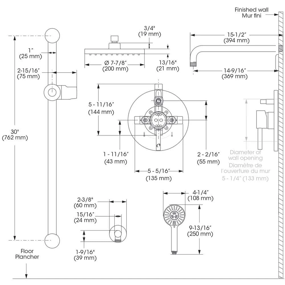 KEENEY Belanger 1-Spray Round Hand Shower and Showerhead from Wall Combo Kit with Slide Bar and Valve in Polished Chrome 6 KEENEY Belanger 1-Spray Round Hand Shower and Showerhead from Wall Combo Kit with Slide Bar and Valve in Polished Chrome - Image 6