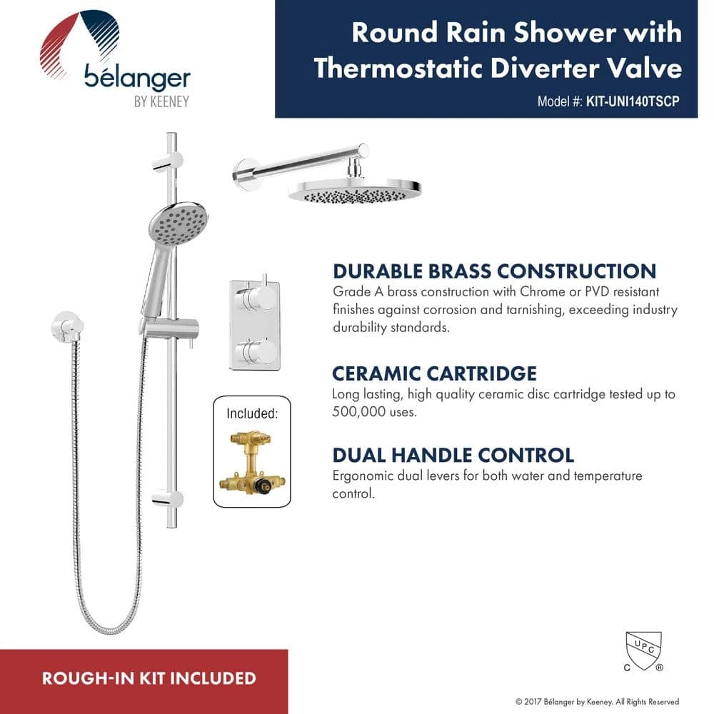 KEENEY Belanger 1-Spray Round Hand Shower and Showerhead from Wall Combo Kit with Slide Bar and Valve in Polished Chrome 2 KEENEY Belanger 1-Spray Round Hand Shower and Showerhead from Wall Combo Kit with Slide Bar and Valve in Polished Chrome - Image 2