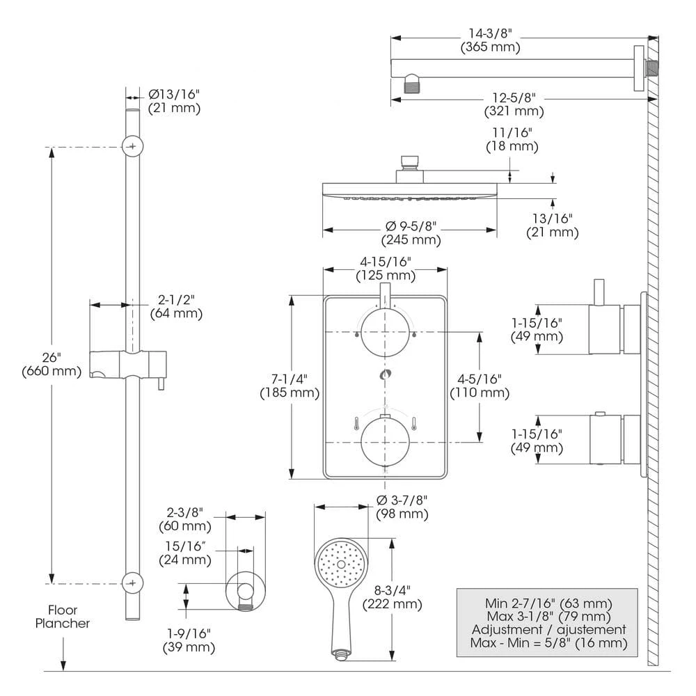 KEENEY Belanger 1-Spray Round Hand Shower and Showerhead from Wall Combo Kit with Slide Bar and Valve in Polished Chrome 6 KEENEY Belanger 1-Spray Round Hand Shower and Showerhead from Wall Combo Kit with Slide Bar and Valve in Polished Chrome - Image 6