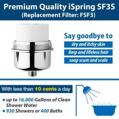 ISPRING 15-Stage Shower Filter Replacement Cartridge, Improves Conditions of Skin, Hair, and Nails, White -Bathroom Faucets Store white ispring showerhead filters fsf3 c3 1000